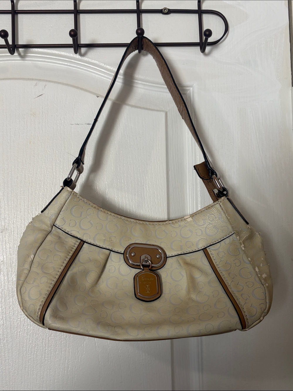 Guess Cream Shoulder Bag with Tan Trim *AS IS*